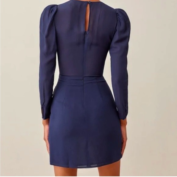 Reformation Juni Kourtney  Mini Dress Blue 4 - Picture 3 of 4